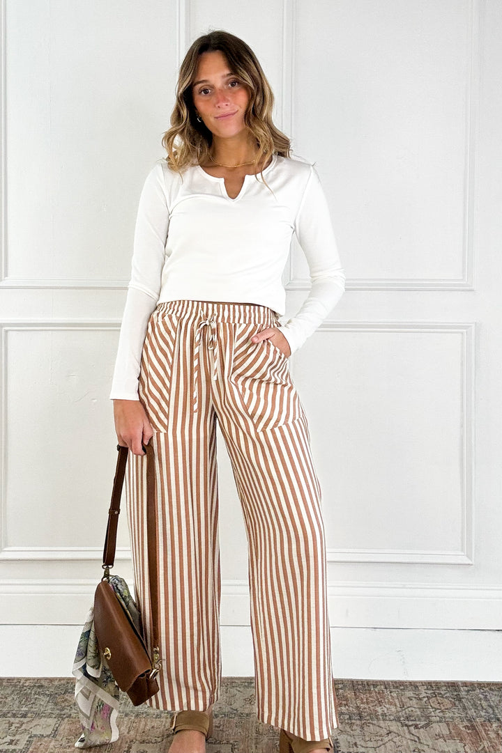 Striped Wide-Leg Drawstring Pants