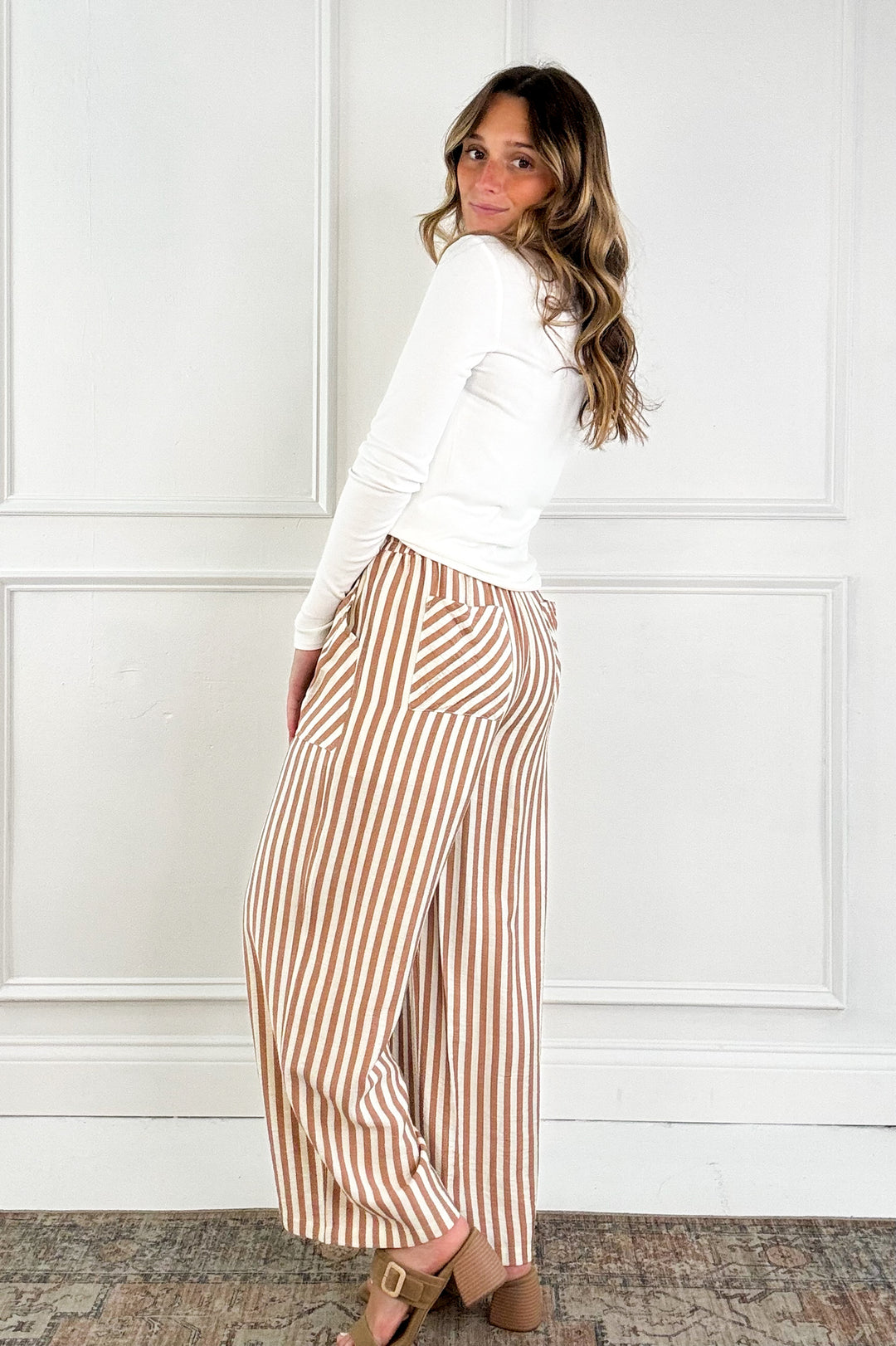 Striped Wide-Leg Drawstring Pants
