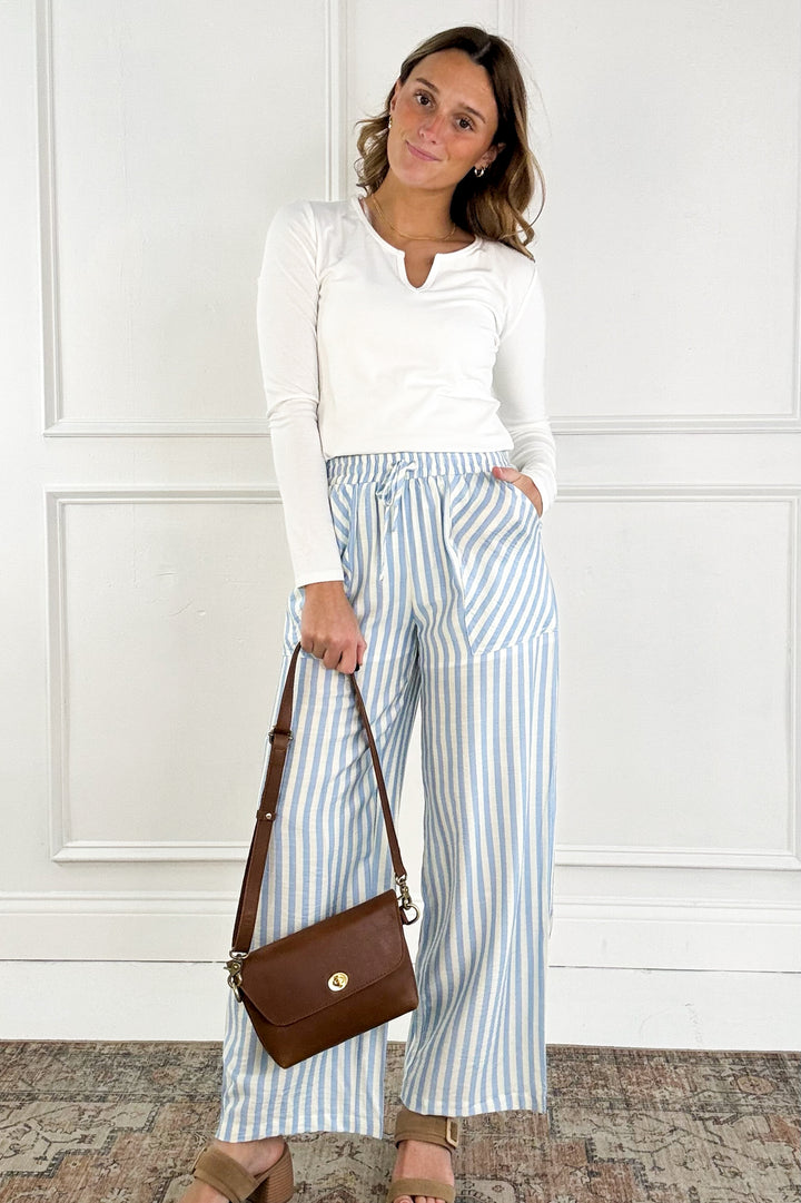 Striped Wide-Leg Drawstring Pants