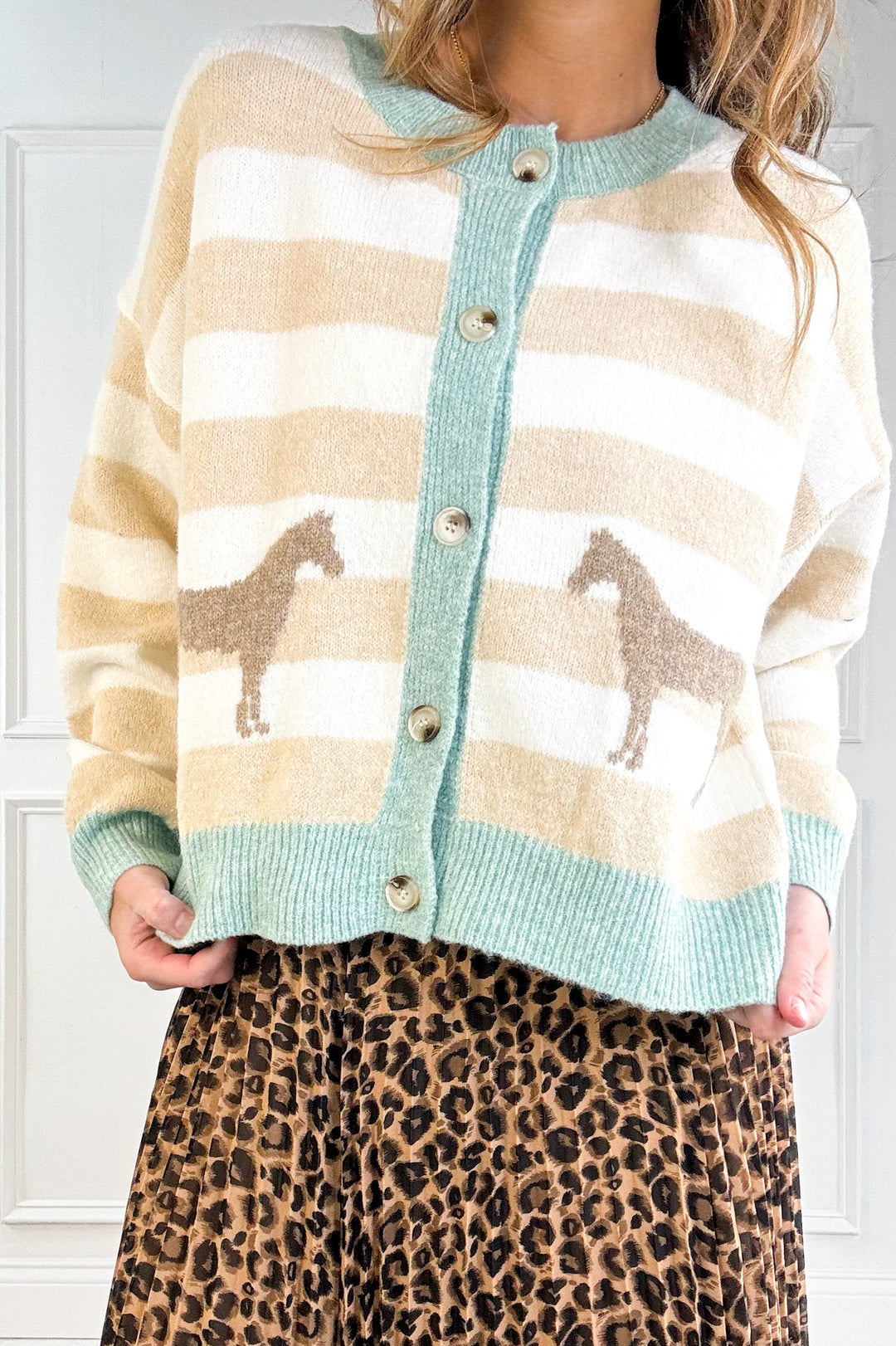 Leopard Print Pleated Flowy A Line Midi Skirt