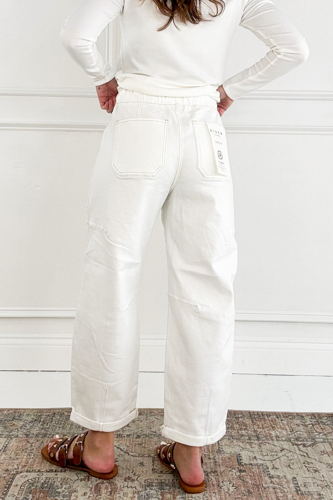 Risen High Rise Crop Wide Barrel Cream Cargo Jeans