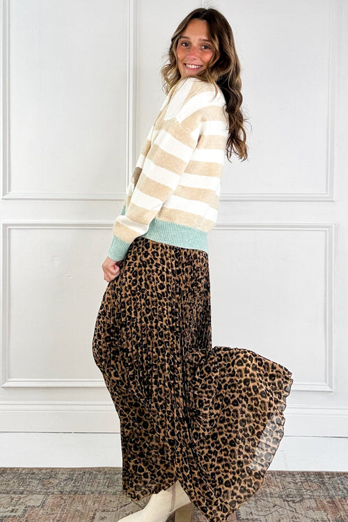 Horse Jacquard Striped Crew Neck Cardigan