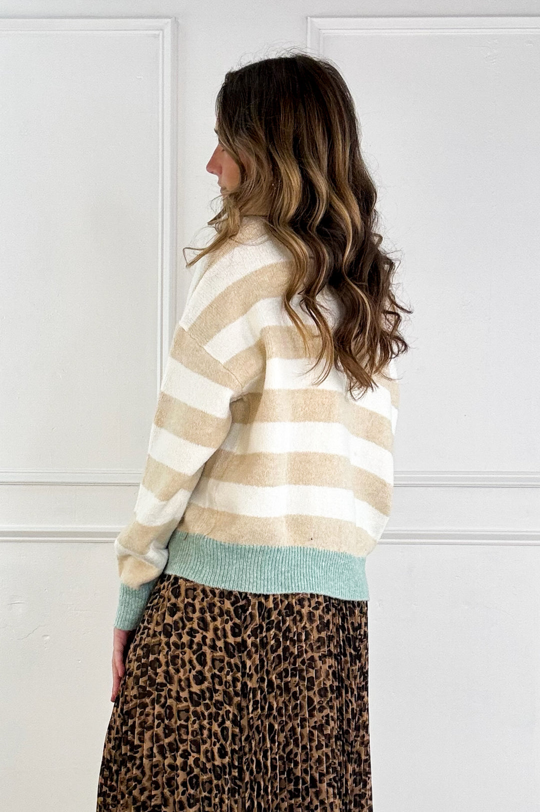 Leopard Print Pleated Flowy A Line Midi Skirt