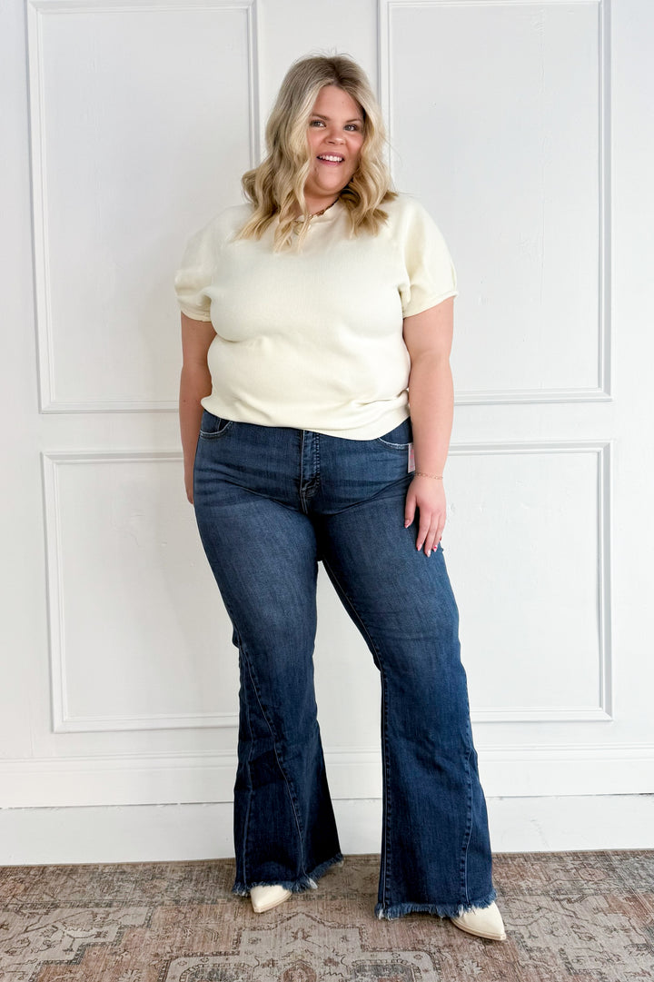 Risen Mid Rise Flare Side Seam Detailing Curvy Jeans