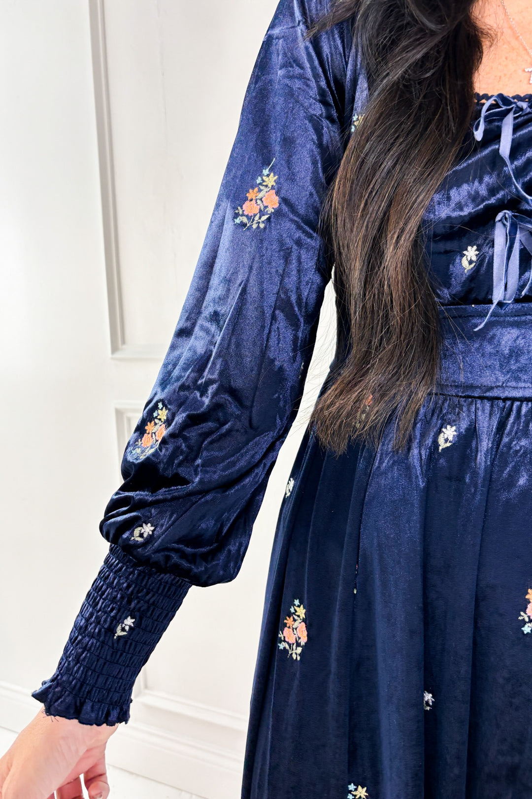 Woman’s Embroidered Elegance Velvet Dress