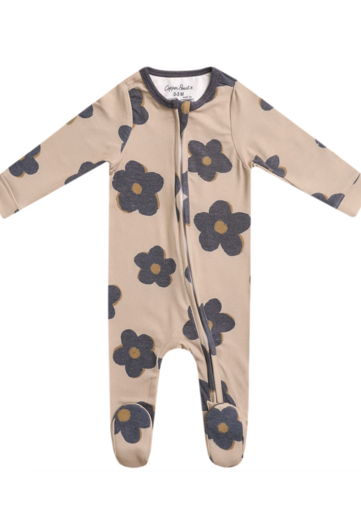 Gemma in Tan Knit Zip Up Footie Pajamas | Copper Pearl