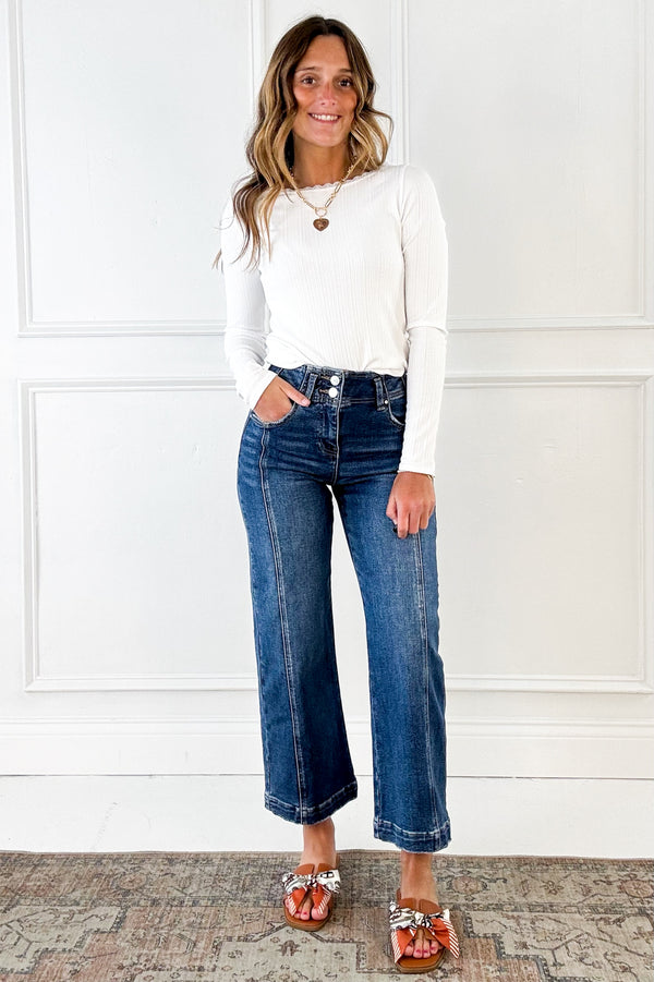 Risen High Rise Crop Wide Front Seam Jeans