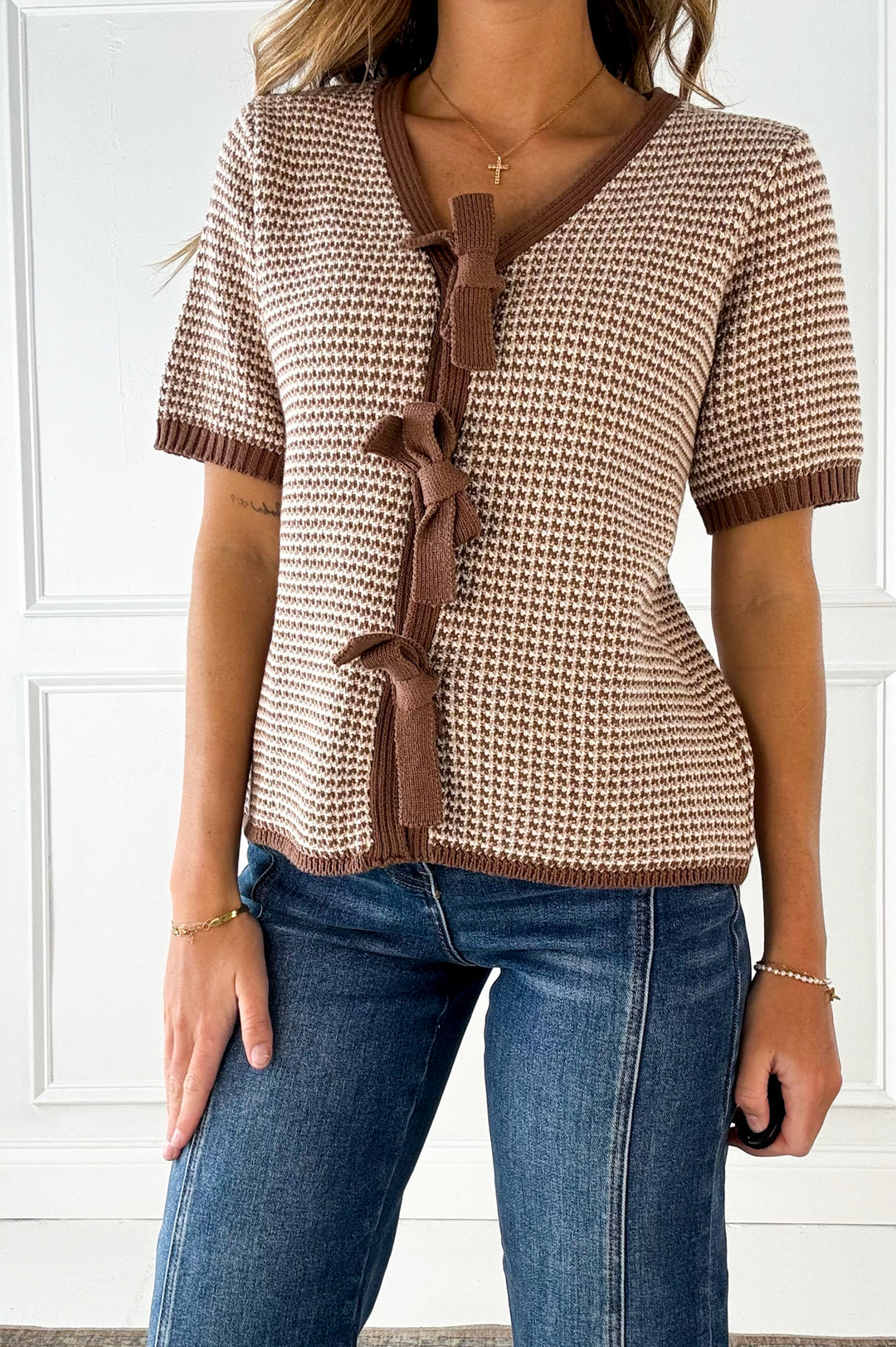 Mixed Color Bow Tie Cardigan