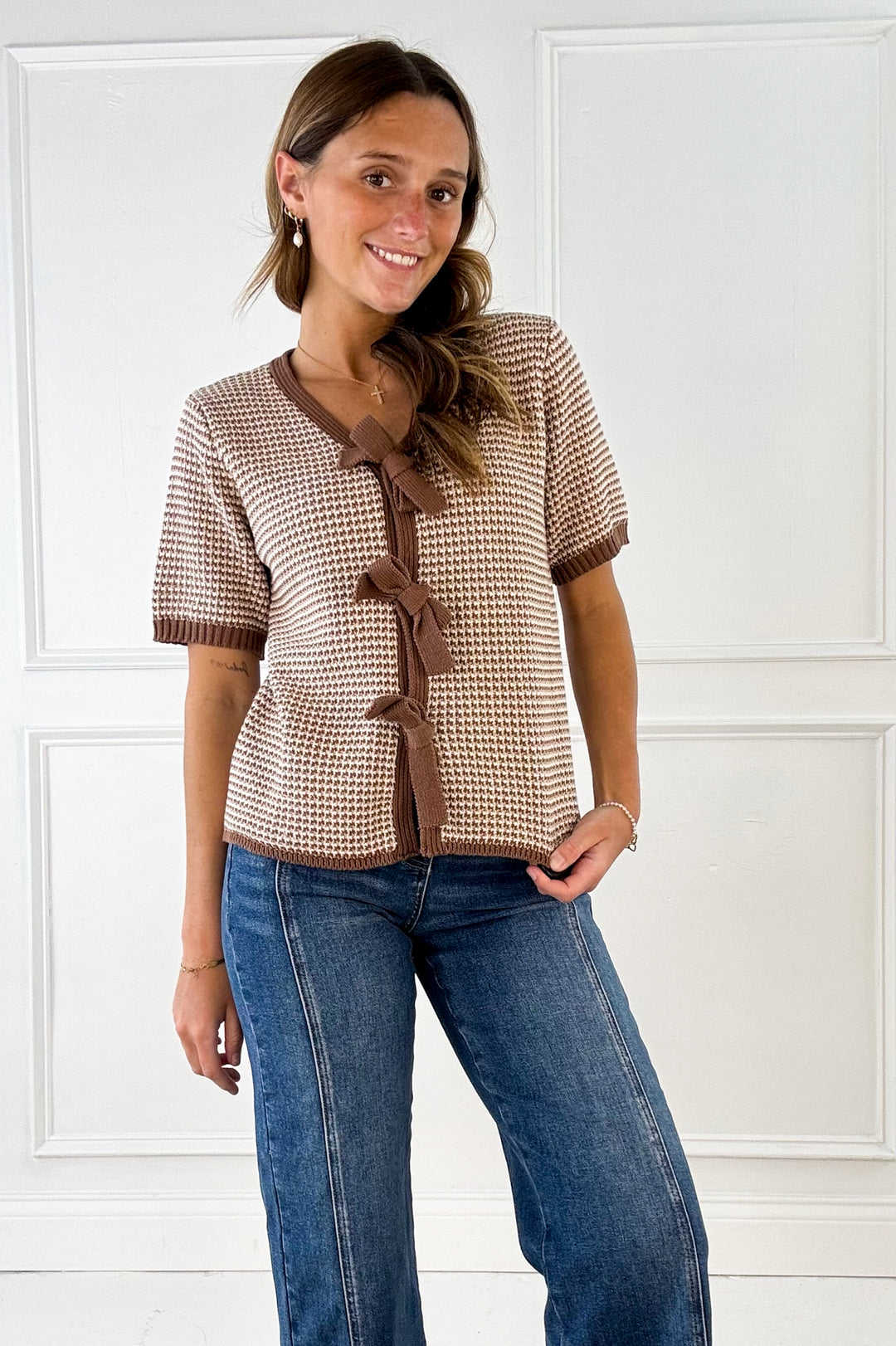 Mixed Color Bow Tie Cardigan
