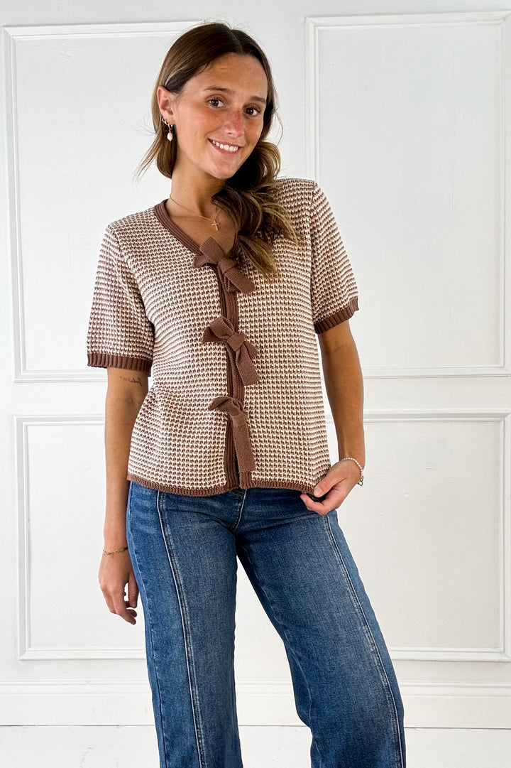 Mixed Color Bow Tie Cardigan