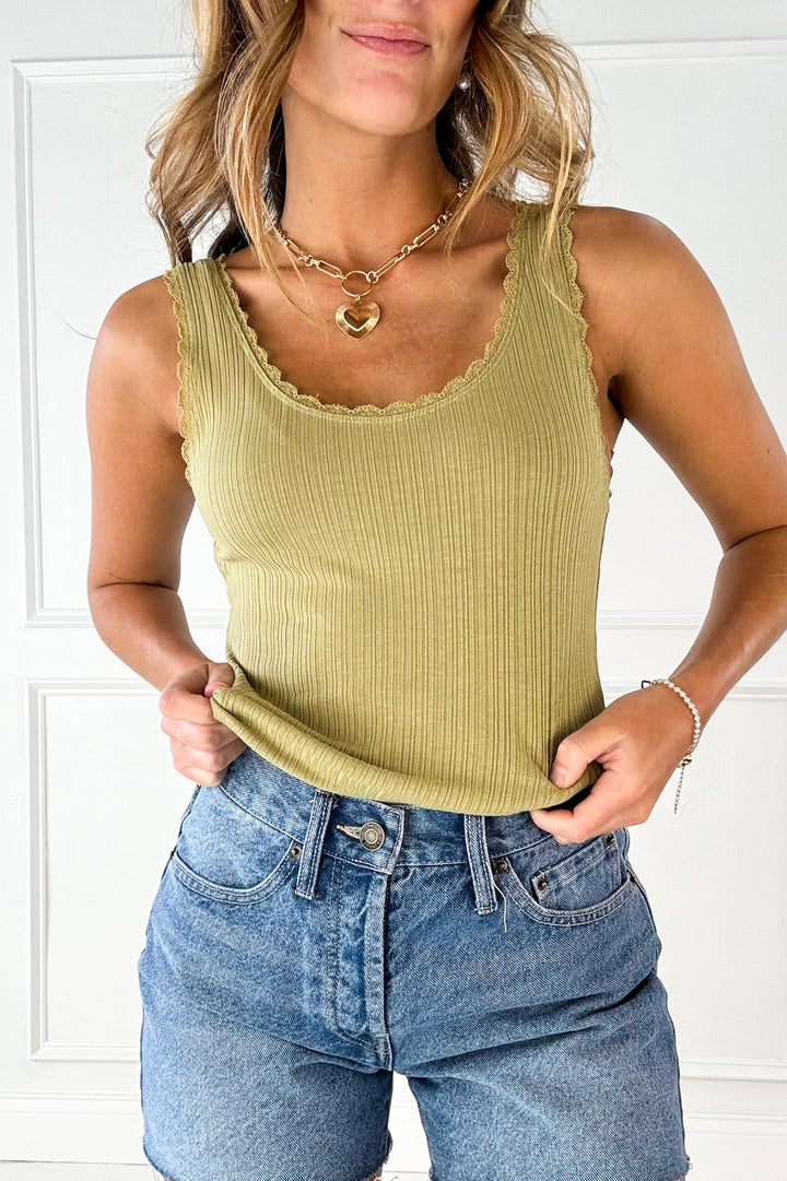 Lace Trim Ribbed Tank