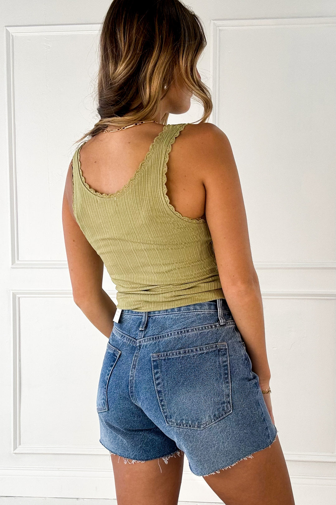 Lace Trim Ribbed Tank