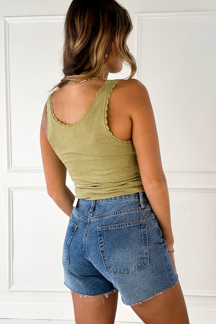 Lace Trim Ribbed Tank