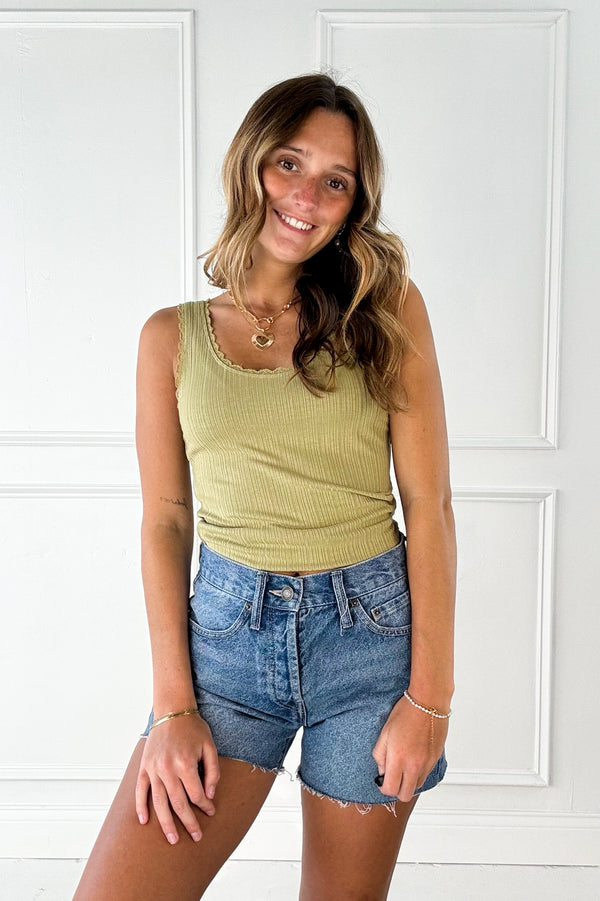 Lace Trim Ribbed Tank
