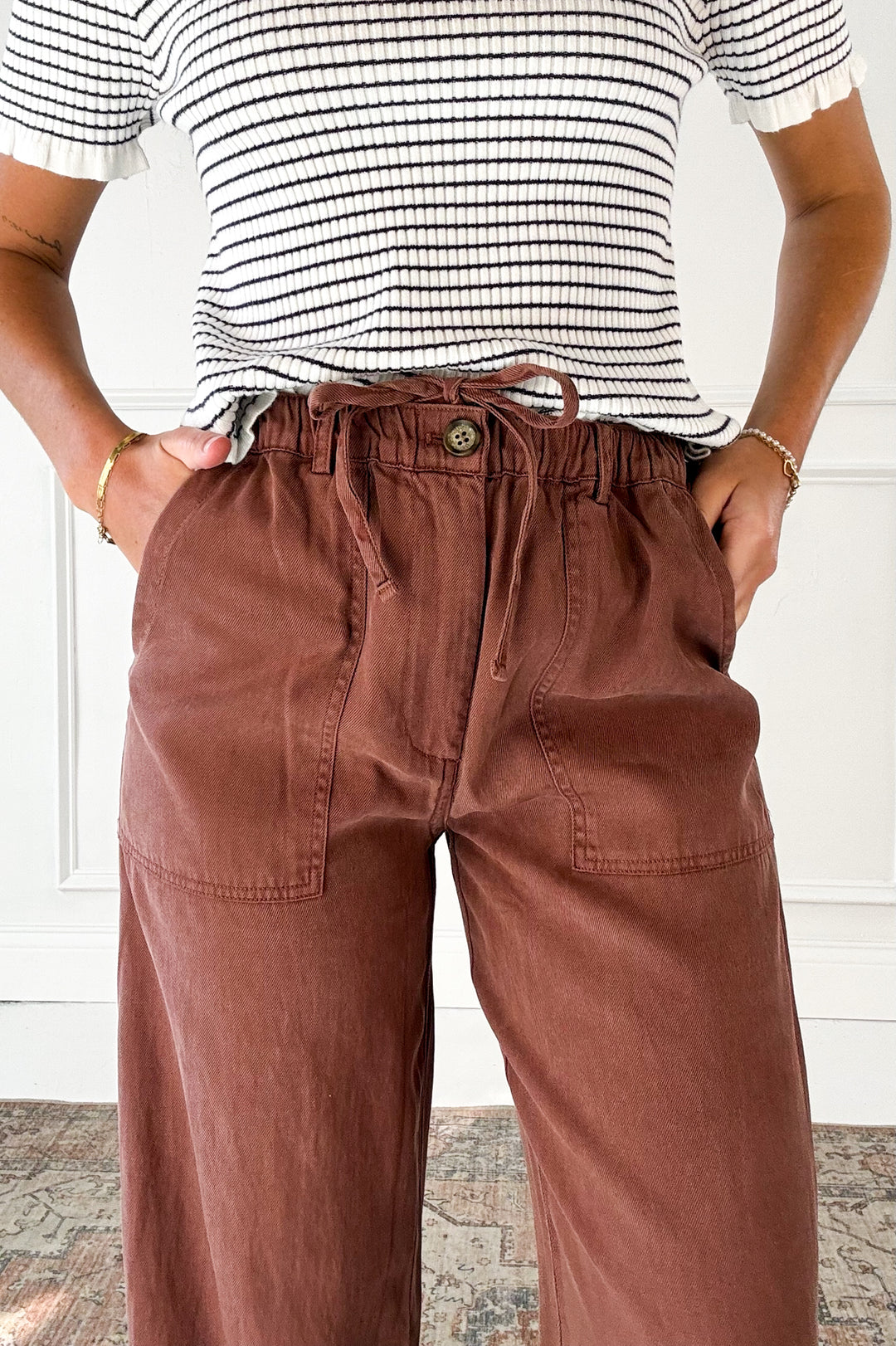 Tencel Linen Blend Barrel Tapered Pants