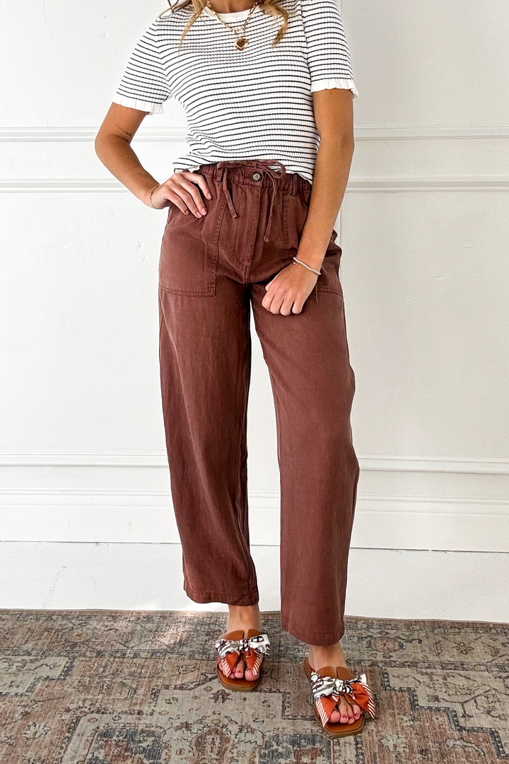 Tencel Linen Blend Barrel Tapered Pants