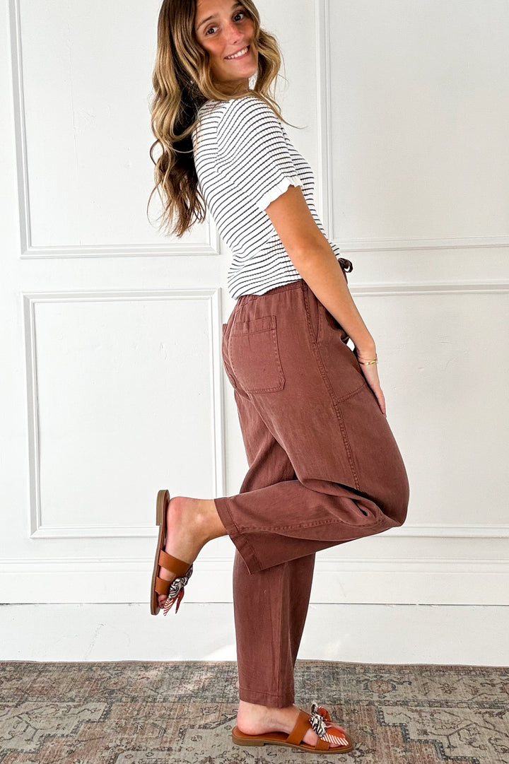 Tencel Linen Blend Barrel Tapered Pants