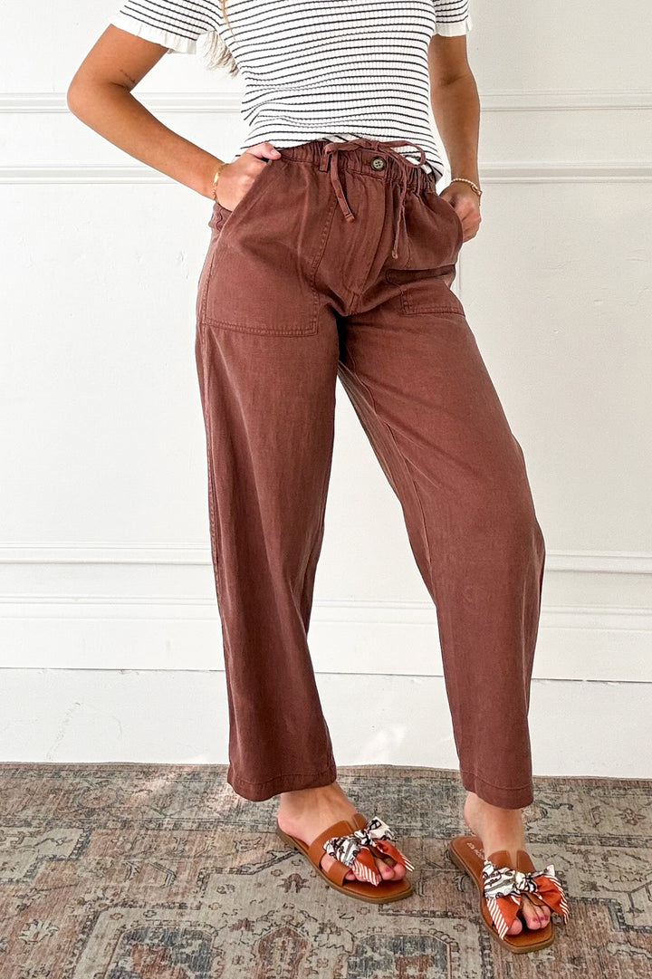 Tencel Linen Blend Barrel Tapered Pants