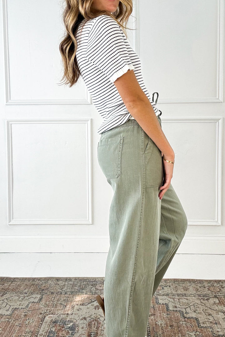 Tencel Linen Blend Barrel Tapered Pants