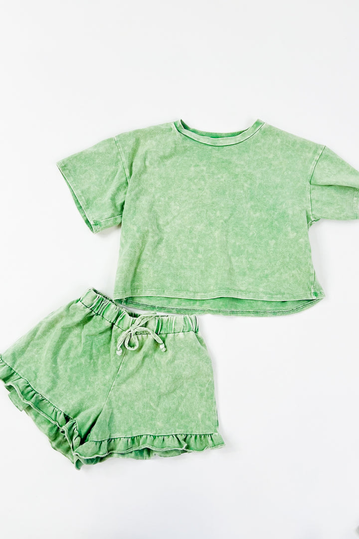 Girl's Mineral Washed Top & Shorts Set