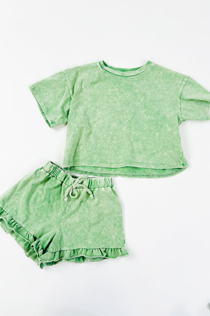 Girl's Mineral Washed Top & Shorts Set