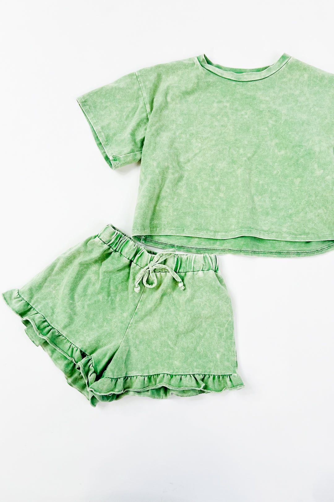 Girl's Mineral Washed Top & Shorts Set