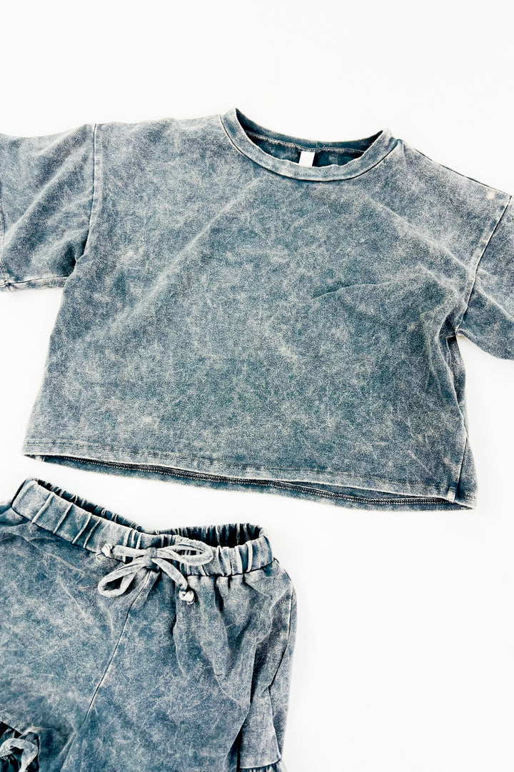 Girl's Mineral Washed Top & Shorts Set