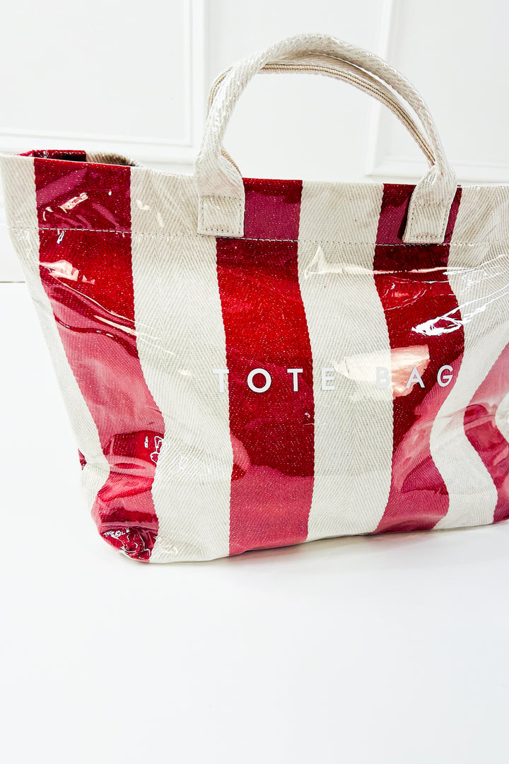 Gloss-Coated Canvas Striped Tote Bag