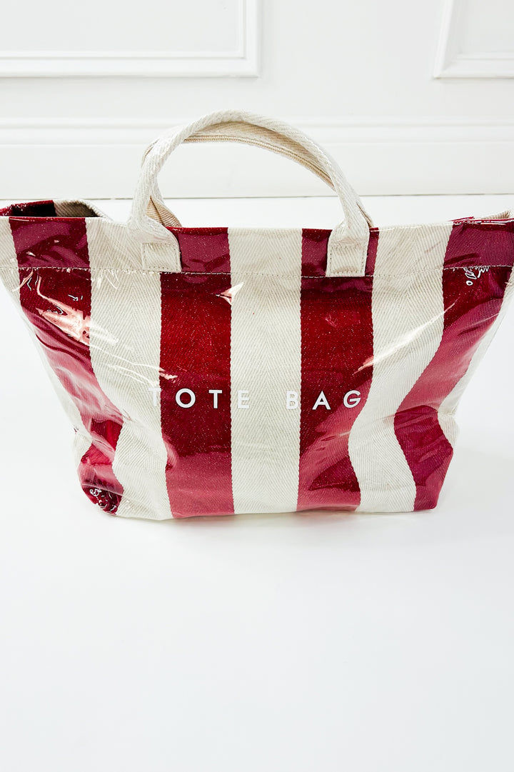 Gloss-Coated Canvas Striped Tote Bag