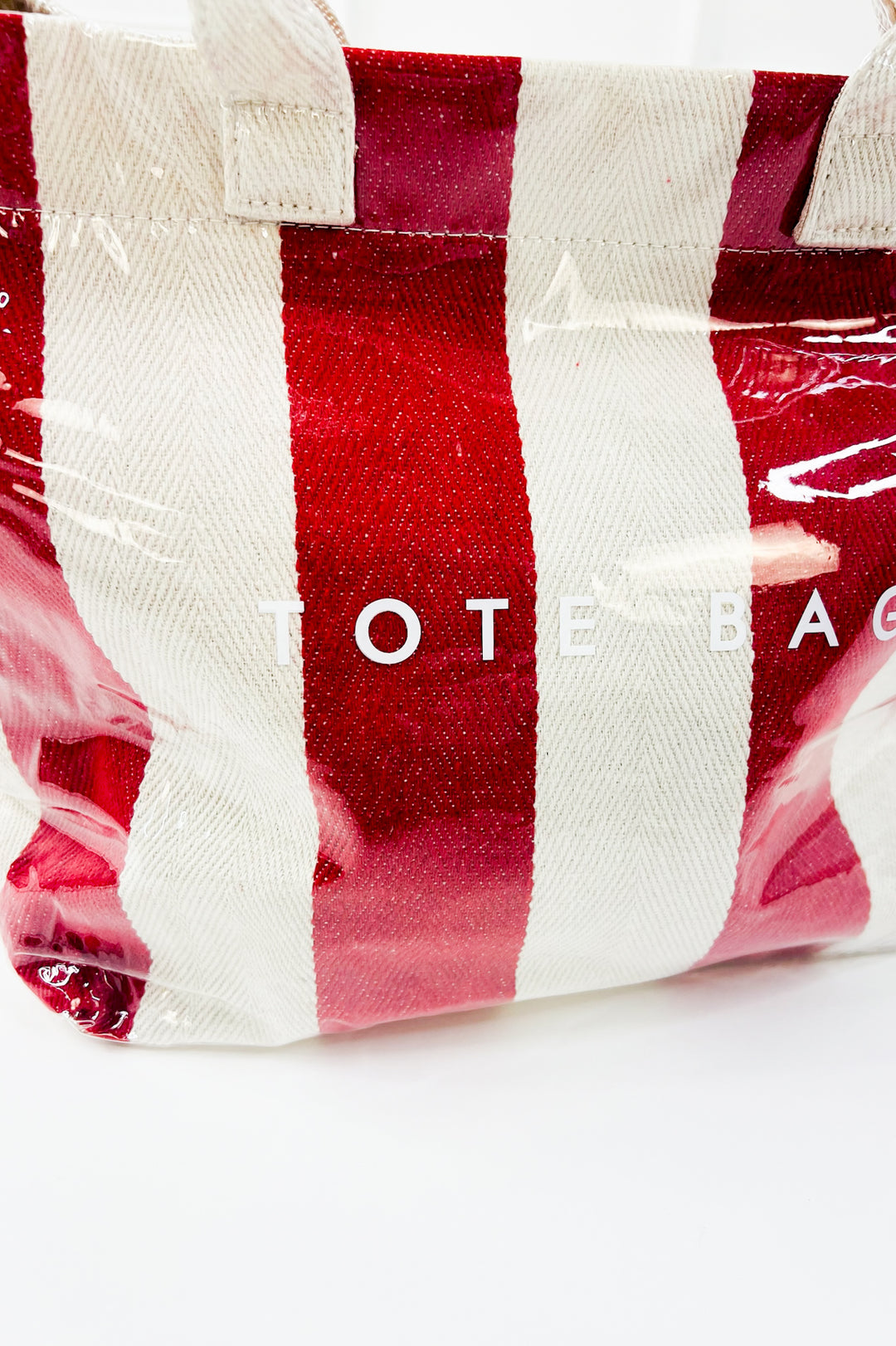 Gloss-Coated Canvas Striped Tote Bag