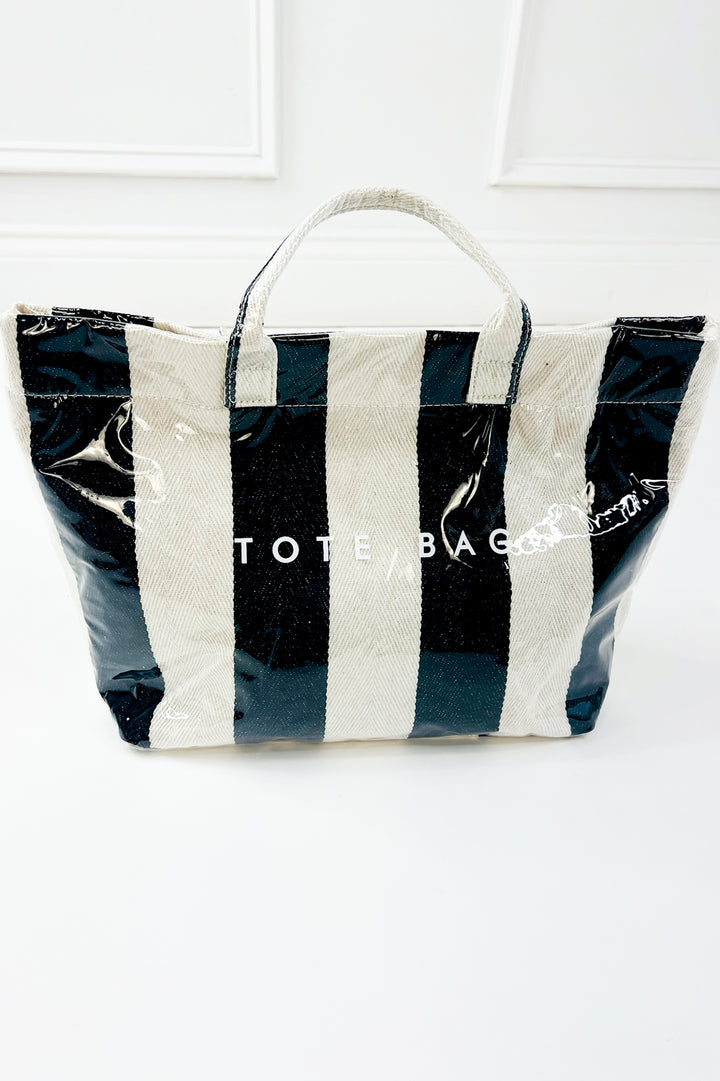 Gloss-Coated Canvas Striped Tote Bag