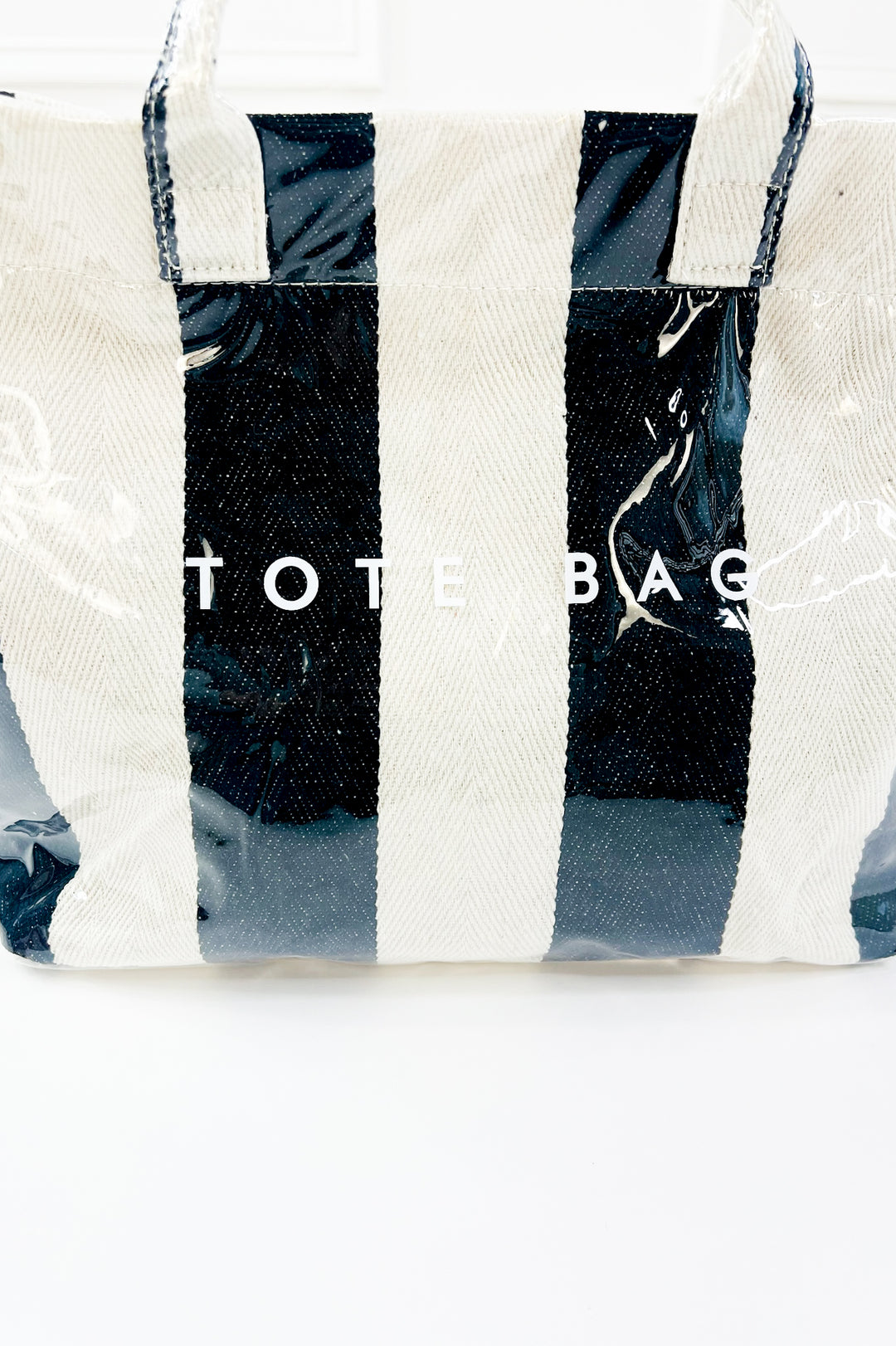 Gloss-Coated Canvas Striped Tote Bag