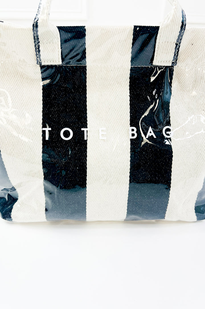 Gloss-Coated Canvas Striped Tote Bag