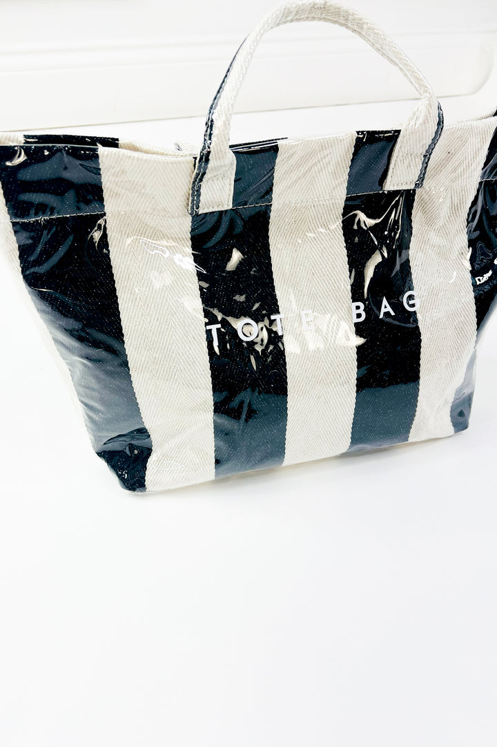 Gloss-Coated Canvas Striped Tote Bag