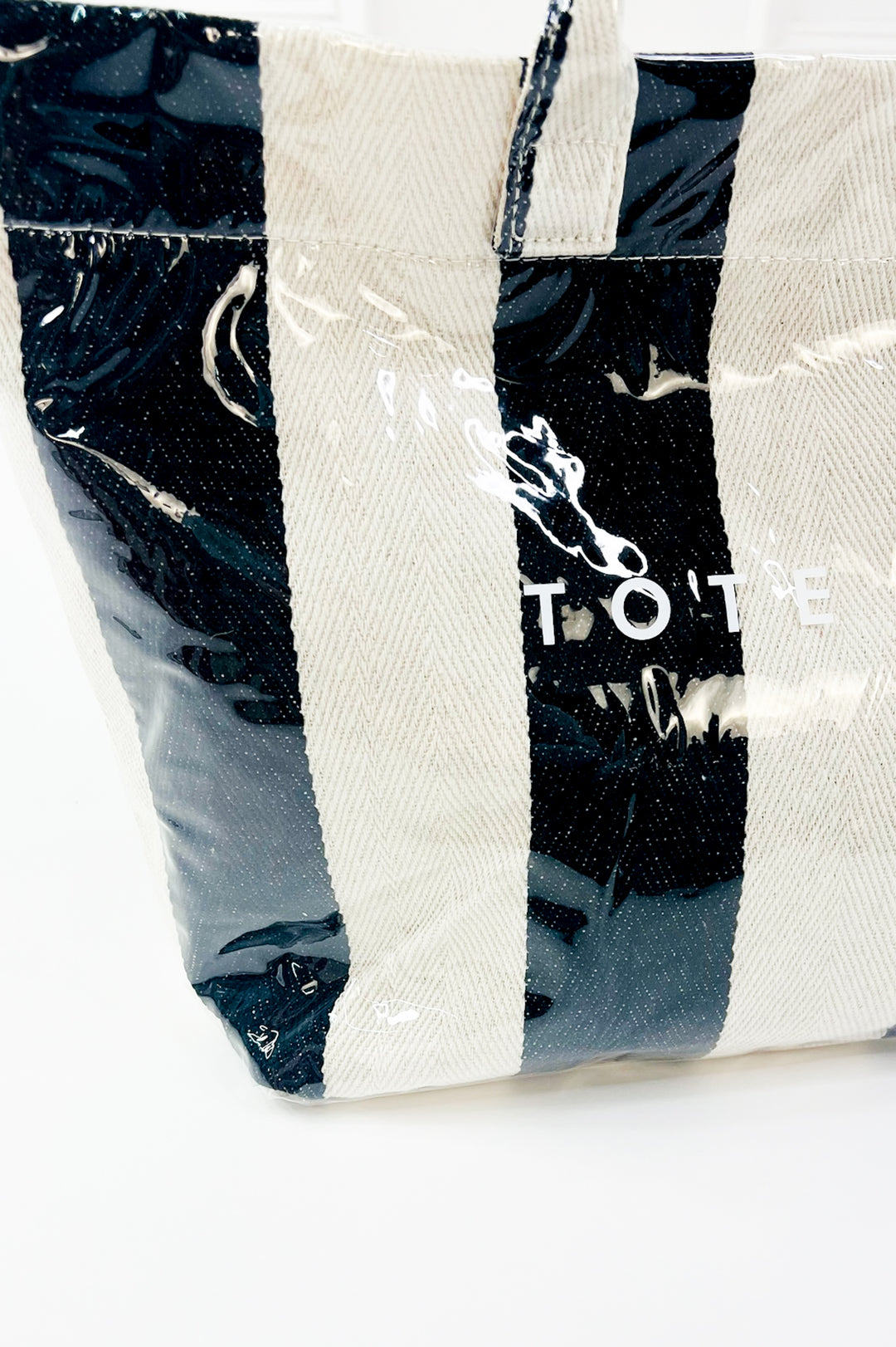 Gloss-Coated Canvas Striped Tote Bag