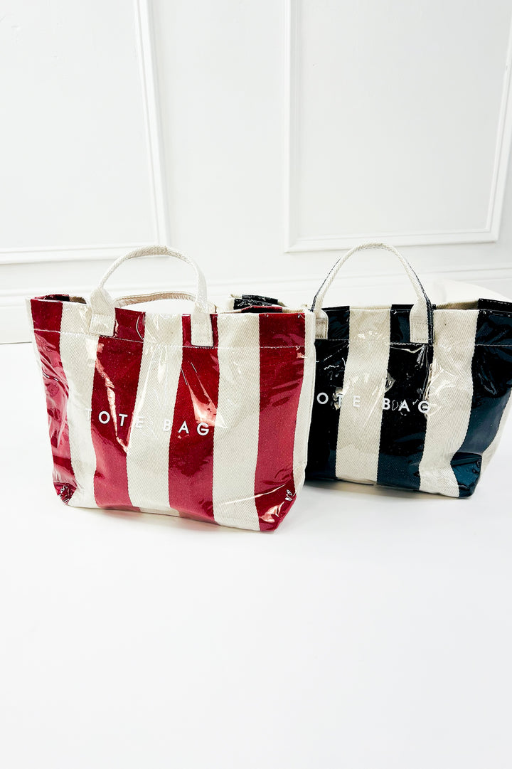 Gloss-Coated Canvas Striped Tote Bag