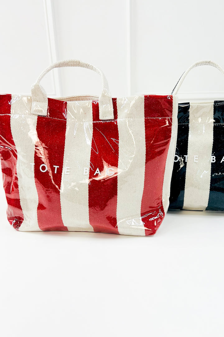 Gloss-Coated Canvas Striped Tote Bag