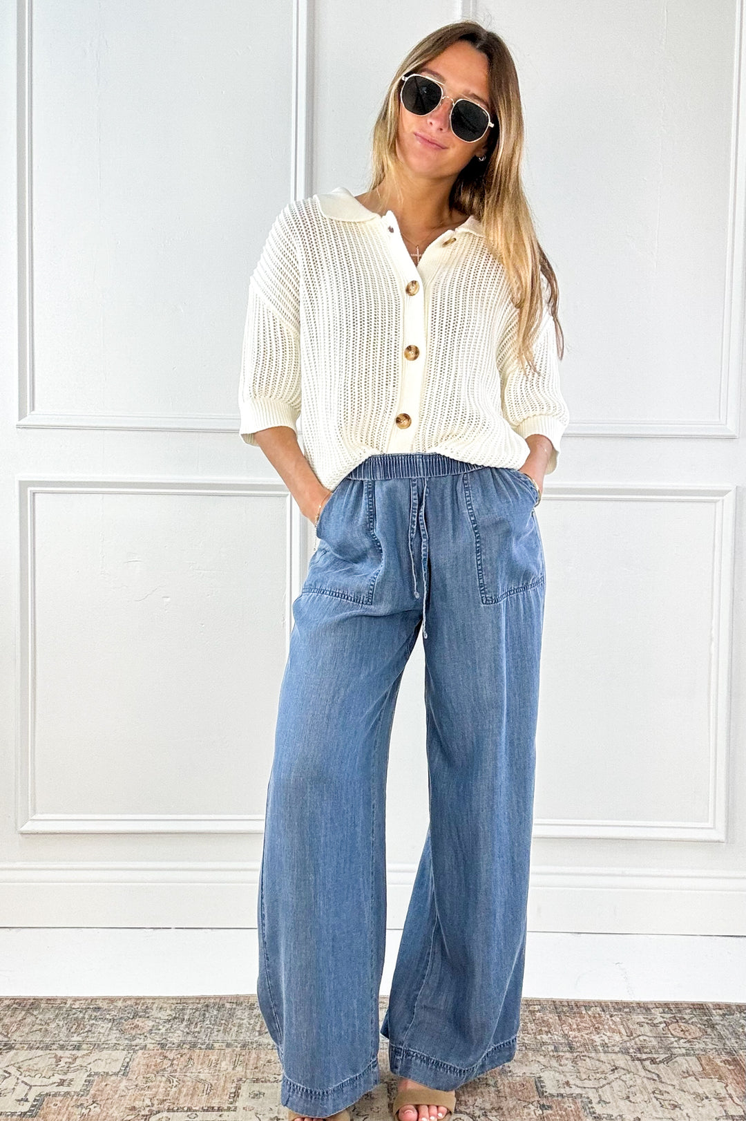 Wide Leg Chambray Pants