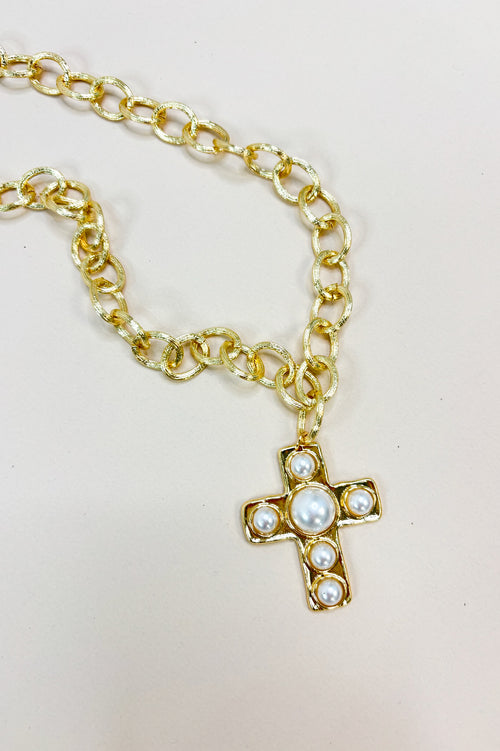 Chunky Pearl Cross Necklace
