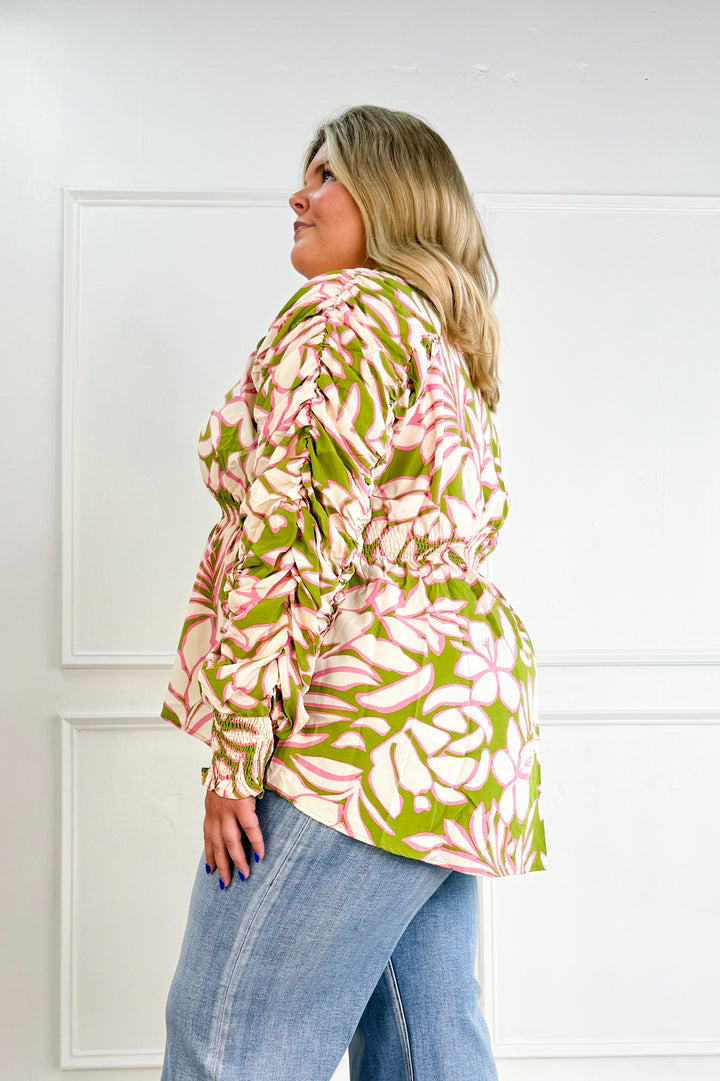 Curvy Floral Print Smocked Top