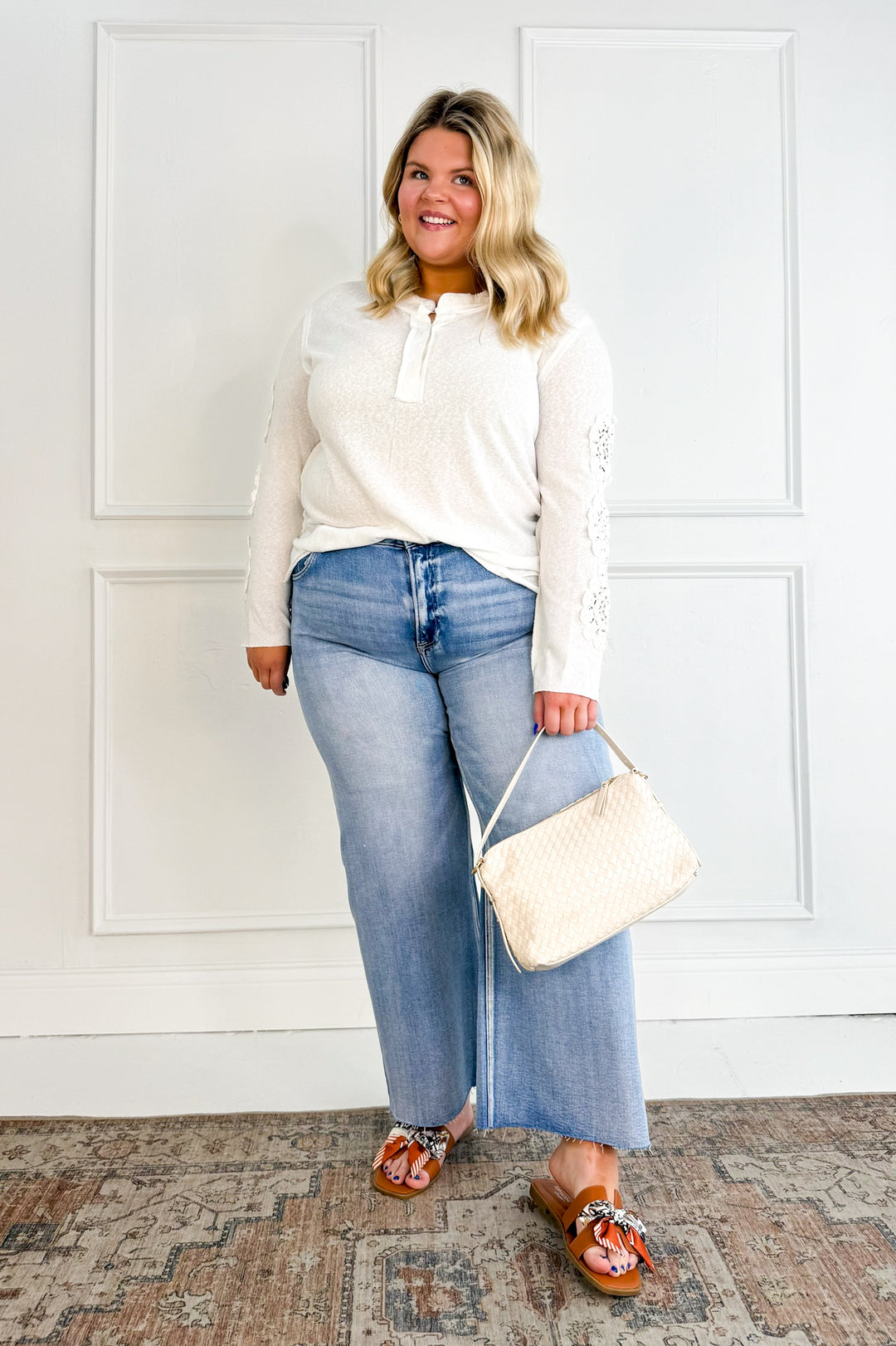 Curvy Crochet Long Sleeve Henley Top