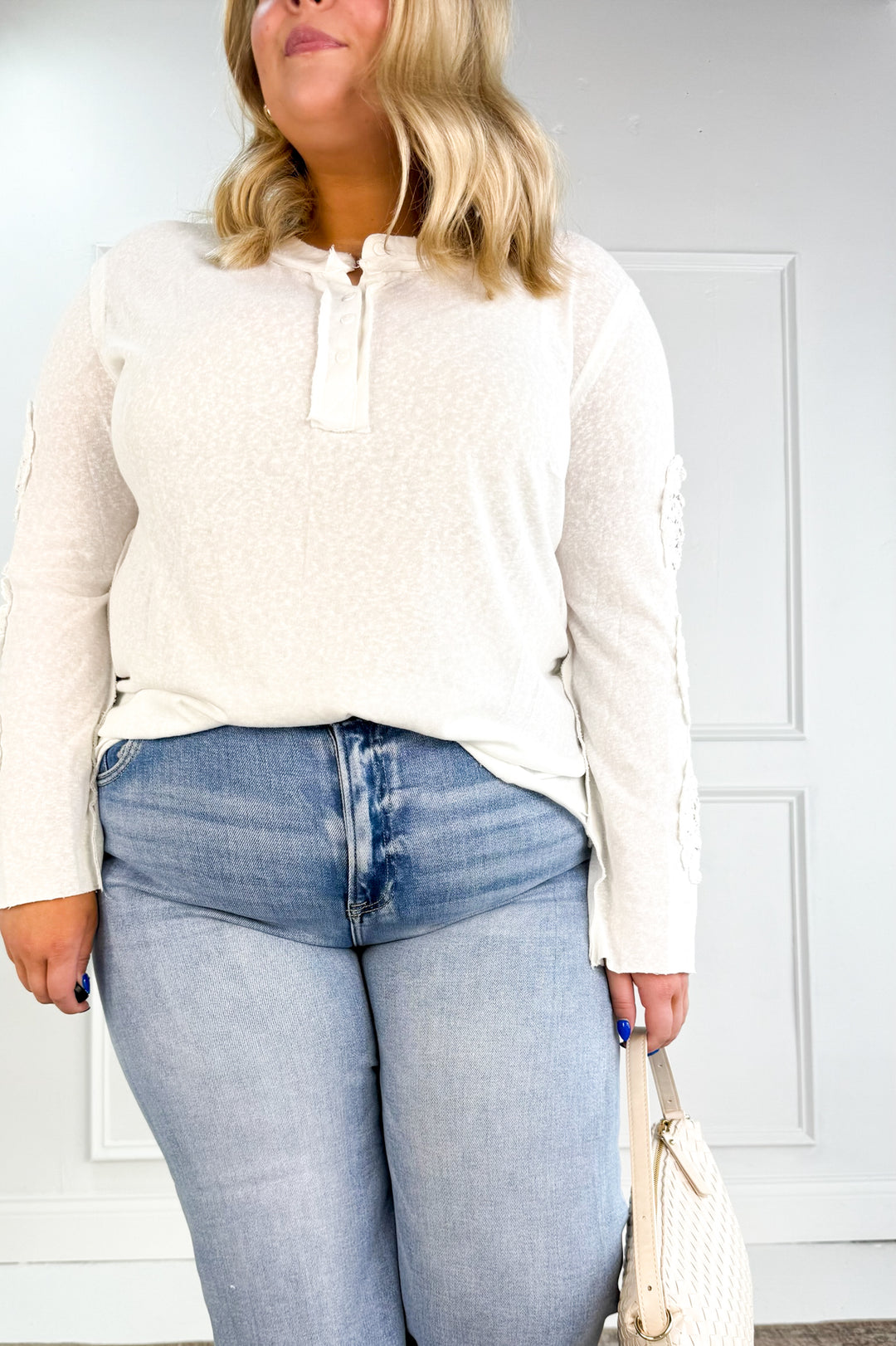 Curvy Crochet Long Sleeve Henley Top