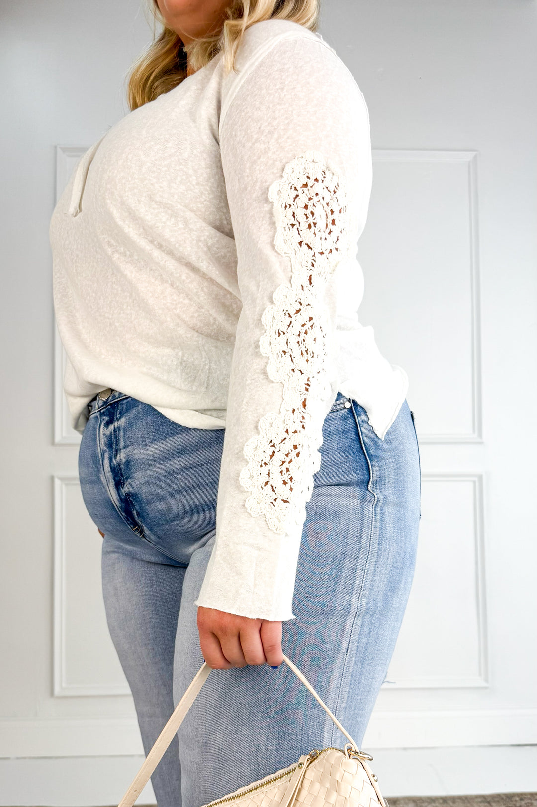 Curvy Crochet Long Sleeve Henley Top