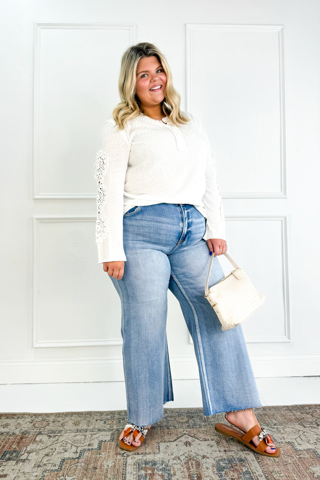 Curvy Crochet Long Sleeve Henley Top
