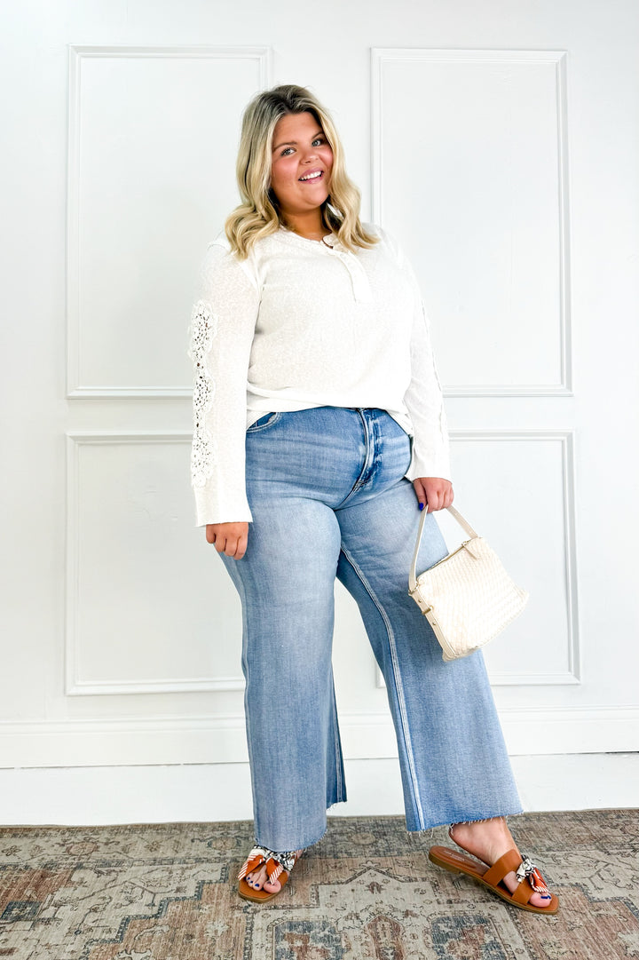 Curvy Crochet Long Sleeve Henley Top