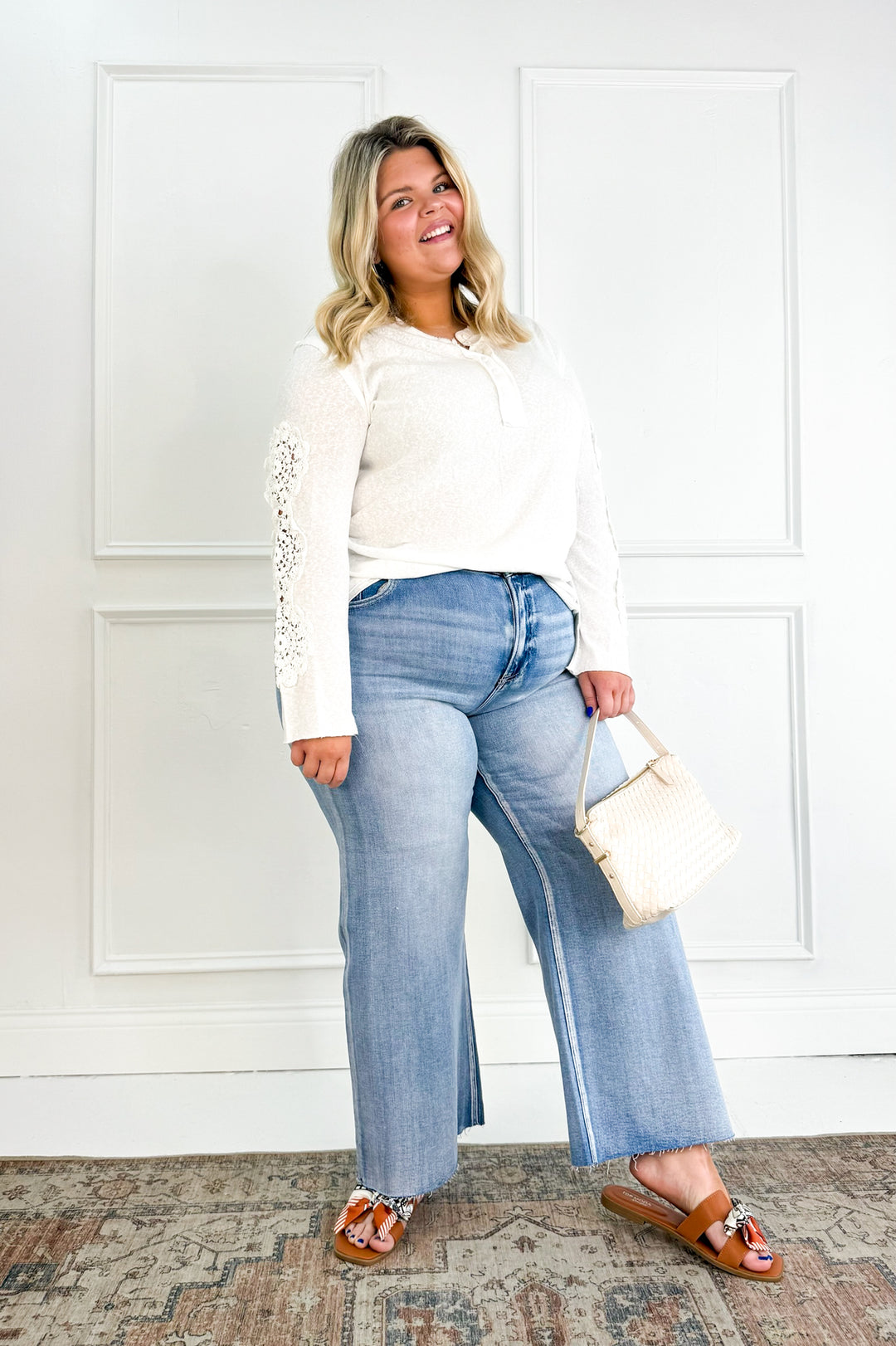 Curvy Crochet Long Sleeve Henley Top