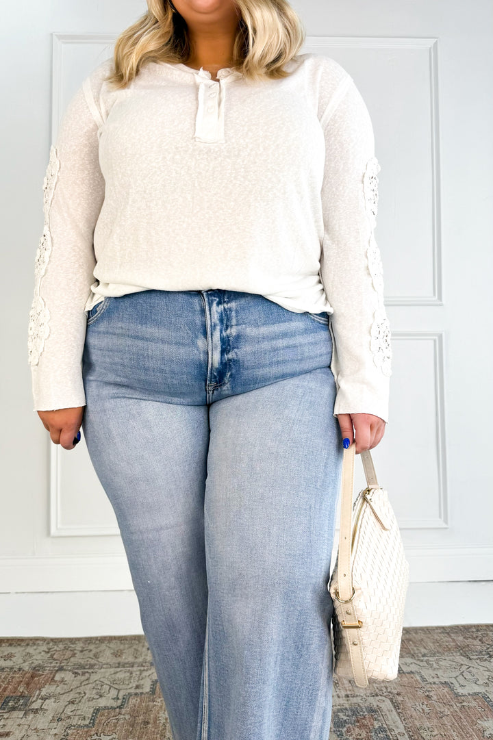 Curvy Crochet Long Sleeve Henley Top