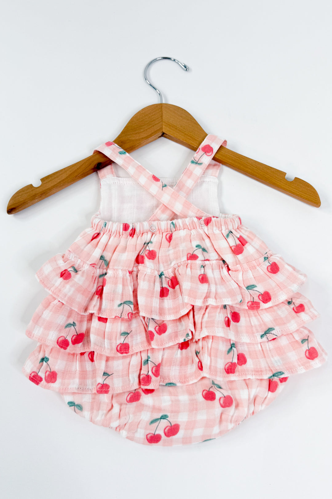 Gingham Cherries Muslin Ruffle Sunsuit