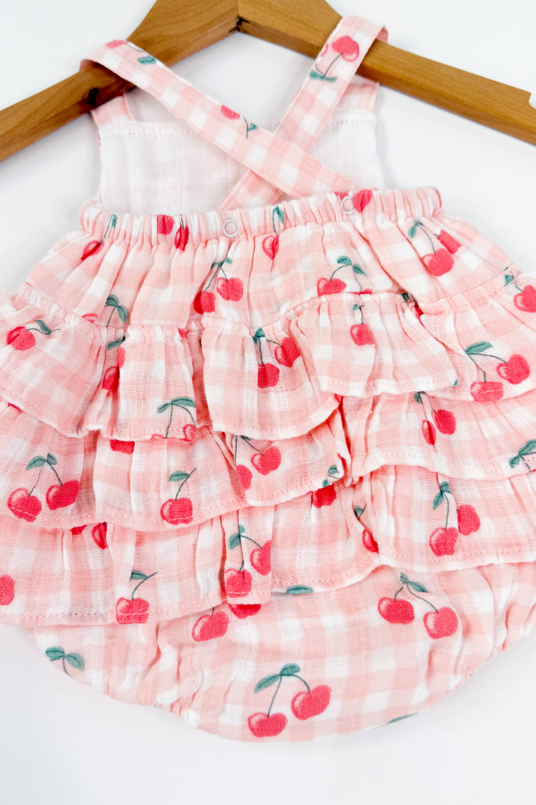 Gingham Cherries Muslin Ruffle Sunsuit