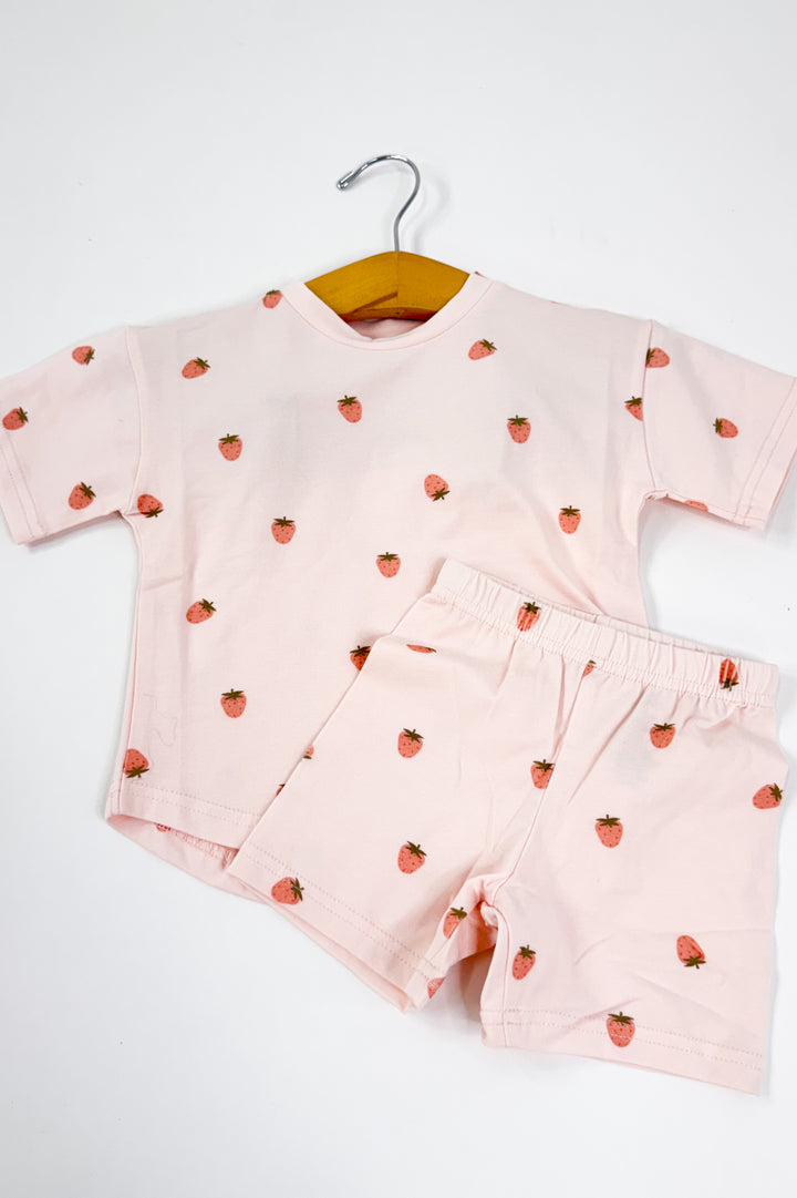 Organic Cotton Strawberry Print Shorts Set